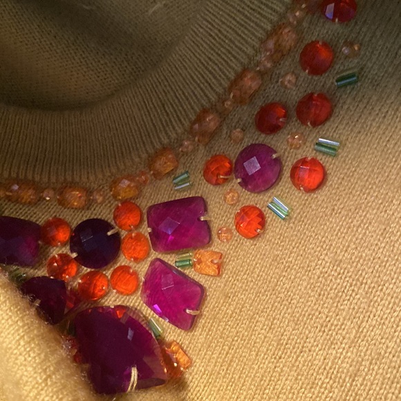 Kate Spade Paulina Cardigan Sweater in Chartreuse/Mustard Jeweled Collar - Picture 4 of 10